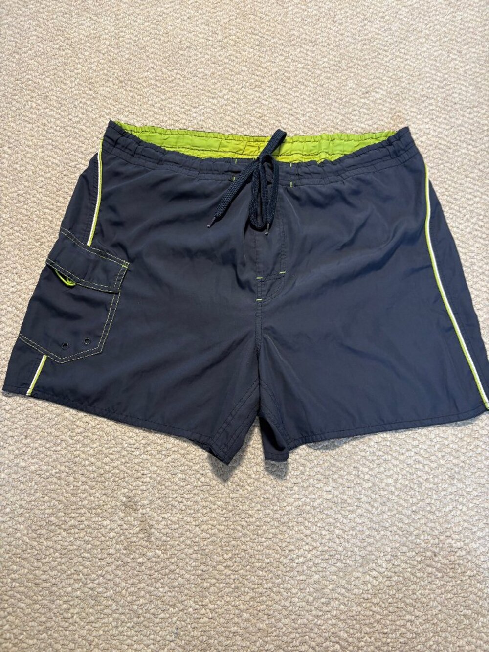 Men's Navy & Neon Green Board Shorts Swim Trunks - Size L